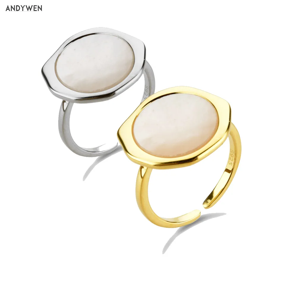 ANDYWEN 925 Sterling Silver White Gemstone Big Large Resizable Rings 2020 Gold Large Adjustable Circle Ring Luxury Jewelry ANDYWEN 925 Sterling Silver White Gemstone Big Large Resizable Rings 2020 Gold Large Adjustable Circle Ring Luxury Jewelry
