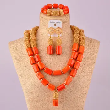 

New Orange African Coral Beads Necklace Nigeria Wedding Coral Beads African Jewelry Set for Women