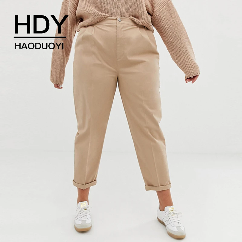 HDY Haoduoyi 2019 Новые Модные осенние простые прямые брюки с карманами больших размеров