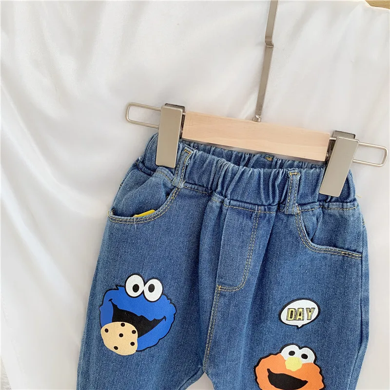 Jeans for Girls Boy Pants Children's Warm Jeans Spring and Autumn Baby Trousers Korean Version of the Cartoon Big PP Pants