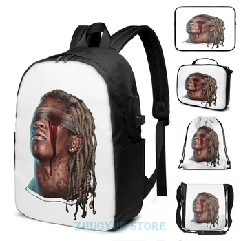

Funny Graphic print Young Thug(2) USB Charge Backpack men School bags Women bag Travel laptop bag