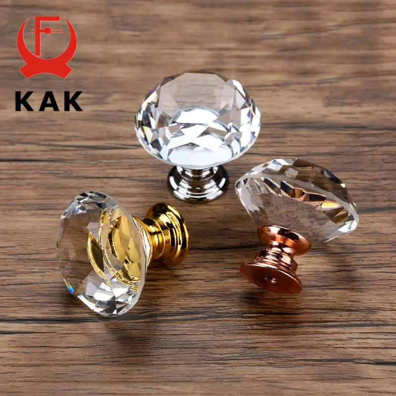 Crystal Ball Diamond Round Cabinet Faceted Cut Glass Cupboard Door Knobs 20-40MM 