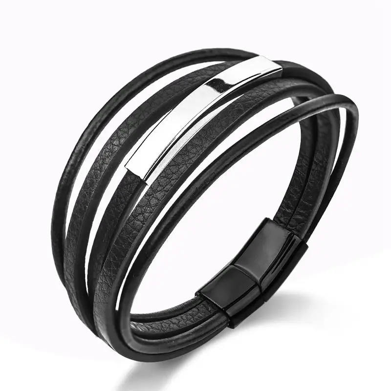 Style 2 Jiayiqi браслет для мужчин, многослойный браслет из воловьей кожи, браслет из нержавеющей стали с магнитными застежками, Браслет-обертка, новинка, очаровательное мужское ювелирное изделие, подарок - Окраска металла: Style 2