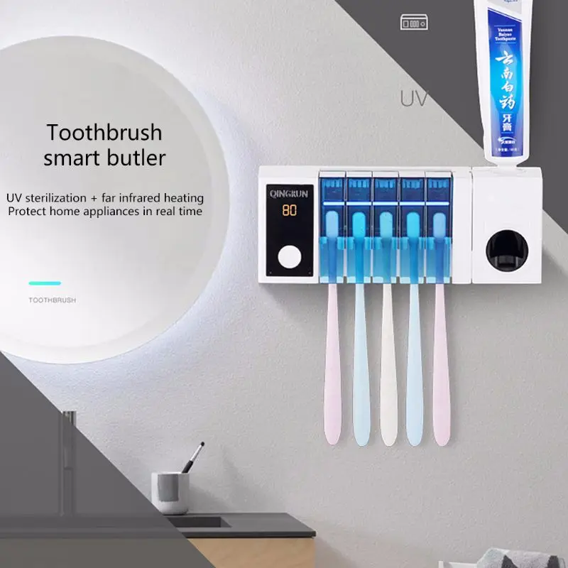 Toothbrush Sanitizer UV Disinfection Brush Holder Automatic Toothpaste Dispenser Q0KD