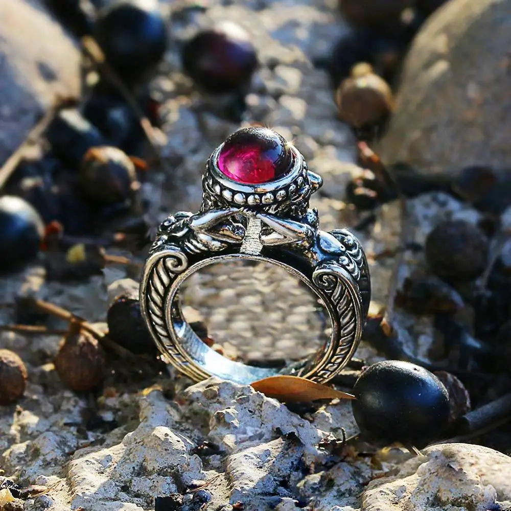 

Vintage Tai Silver Red Stone Rings For Women Small Big Size Punk Rings Dropshipping Fine jewelry Gift
