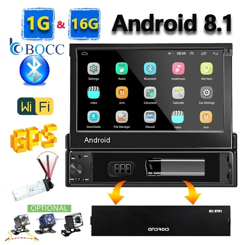 1din Android 8,1 GO четырехъядерный автомобильный аудио gps навигатор плеер 7 ''Universa радио WiFi Bluetooth MP5 Мультимедиа Стерео