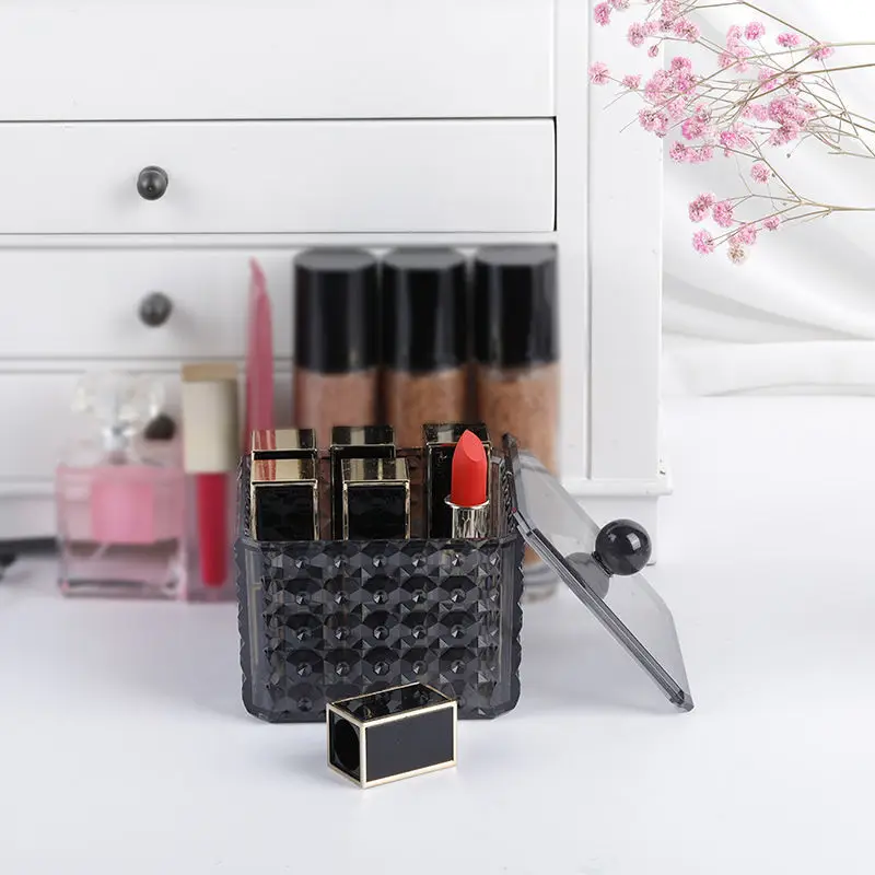 1Pc Transparent Black Acrylic Cotton Swab Tissue With Lid Storage Box Desktop Dustproof Lipstick Cosmetics Storage Mechanism 4