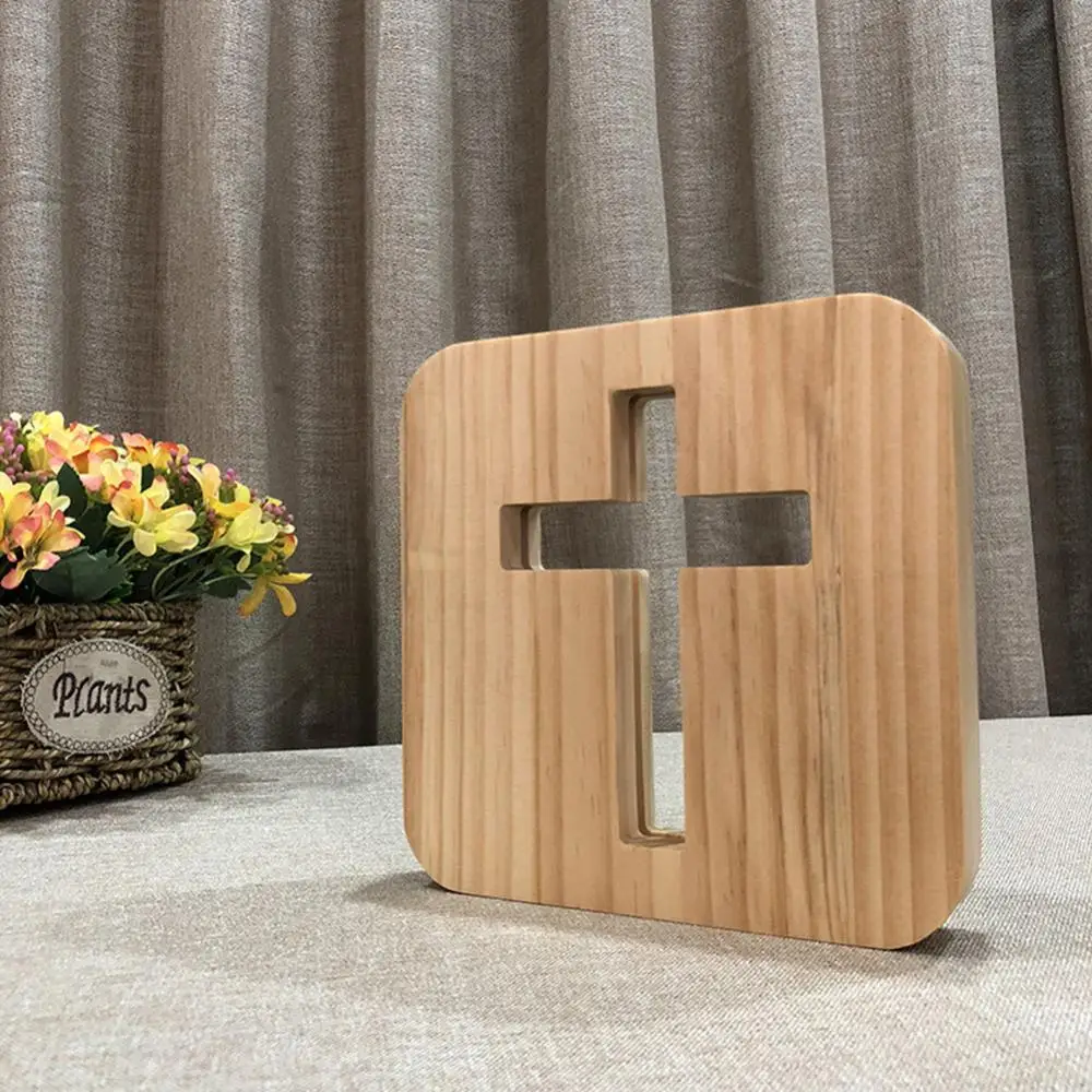 1Pc 3D Wooden Cross USB Night Light LED Table Lamp Novelty Kids Bedroom Coffee Shop Decoration Christian Gift