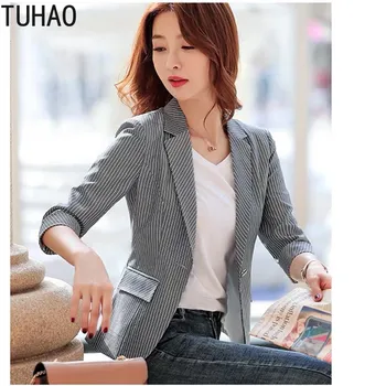 

TUHAO Elegant Striped Blazer Suits Female Business Work Wear Slim Coat Blazers Jackets Spring Summer Casual Outwear Coat WM22