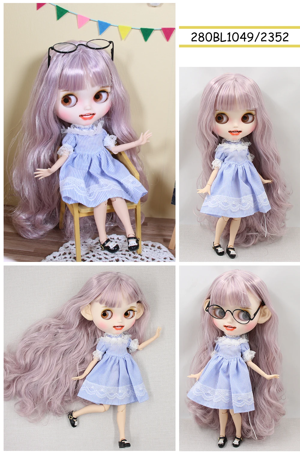 Vanessa – Premium Custom Neo Blythe Doll with Purple Hair, White Skin & Matte Smiling Face 1