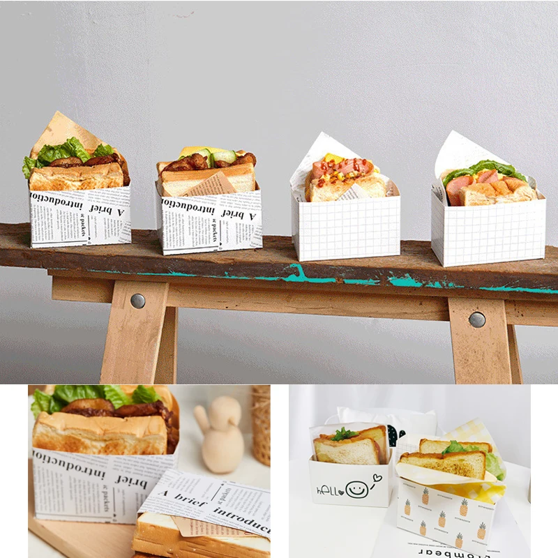 50pcs Kraft Paper Sandwich and Burger Boxes, Disposable Toast, Bread, Cake, Snack, Sush... - SKU KSBB0845 - UGI Packaging