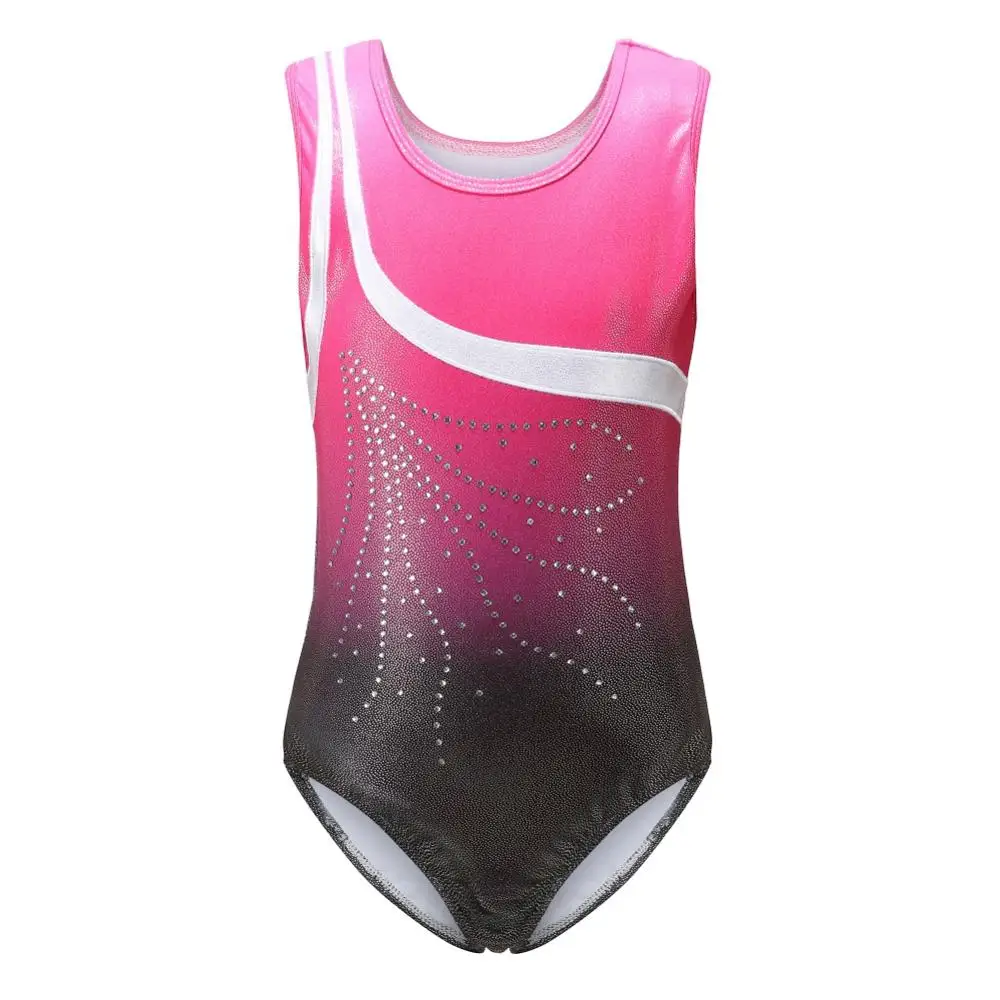 Girls Ballet Leotard Sleeveless Gymnastics One-Piece Rhineston Glitter Professional Leotard
