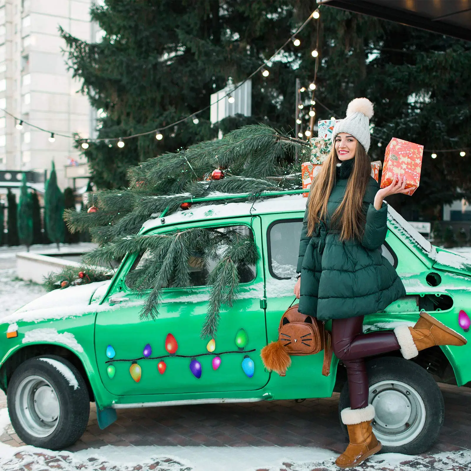 Weihnachten Auto Kühlschrank Dekorationen Reflektierende Lampe Licht Santa  Rentier Baum Magnet Zubehör Set Weihnachten Urlaub Nette Decor