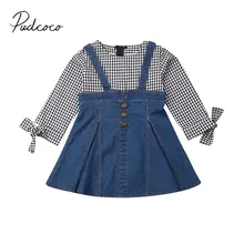 Коллекция года, детская одежда на весну-осень платья принцессы платье из джинсовой ткани в клетку Вечерние Повседневные детские платья с длинными рукавами для девочек цельное платье