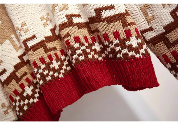 Рождественский толстый свитер из двух частей, необычная шерстяная юбка, Женская водолазка, свободный жаккардовый джемпер с оленем, пуговица, трапециевидная юбка, наряды