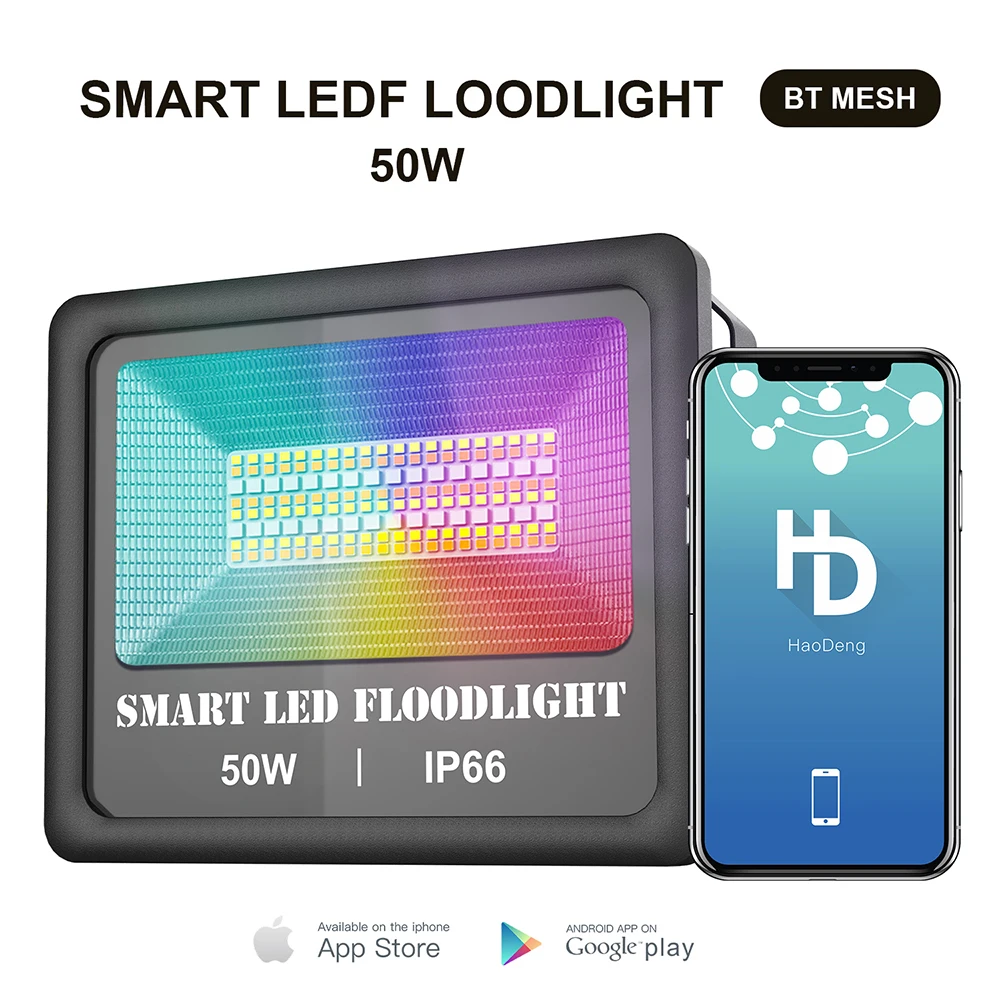 

50W Bluetooth LED Focus Spotlight 100-240V Smart RGB Flood Light IP66 Waterproof Color Changing APP Group Control Outdoor Lights