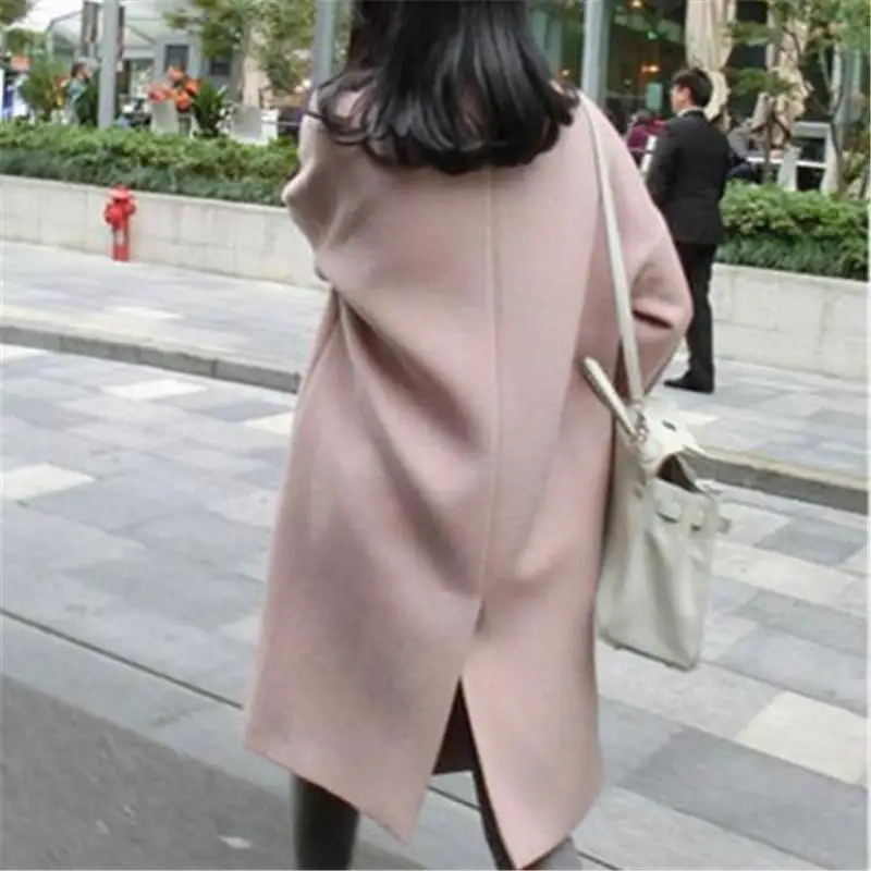 Новое тонкое шерстяное пальто женское пальто с длинным рукавом и отложным воротником Верхняя одежда Куртка повседневное осенне-зимнее элегантное пальто 3xl розовое пальто