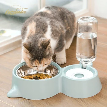

NICROLANDEE Pet Double Bowls Automatic Water Food Bowl Set Detachable Stainless Steel Pet Feeder for Small Medium Size Dog Cat