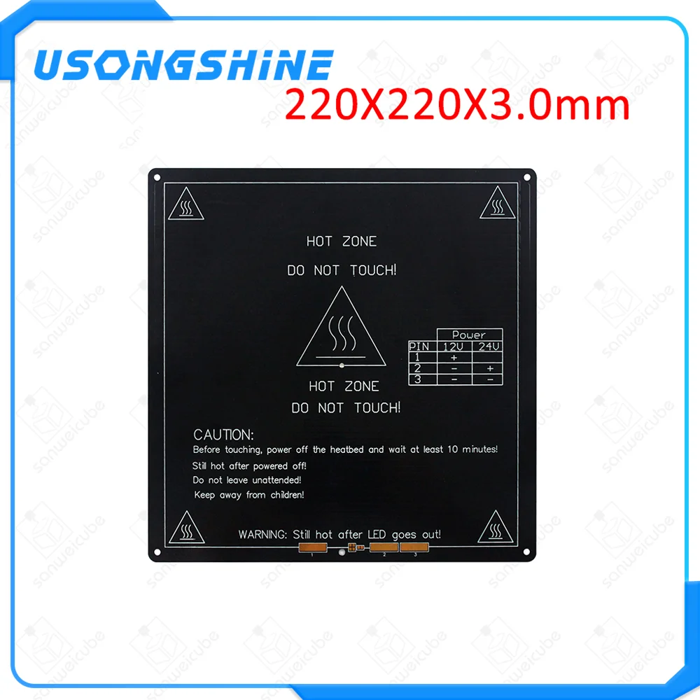 Usongshine высокая температура 120 градусов 220x220x3 мм 3d принтер алюминиевый MK3 PCB heatкровать двойной мощности Тепловая кровать Alu Горячая кровать 220*220 мм