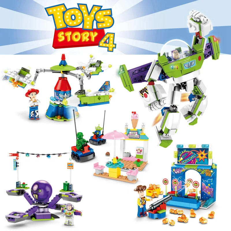 

4Pcs Toy Story 4 Amusement Park Block Set Woody Buzz Lightyear Building Brick Toy For Kids