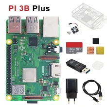 Kit original raspberry pi 3b plus modelo, com caixa transparente + dissipador de calor potência da ue + leitor de cartões usb