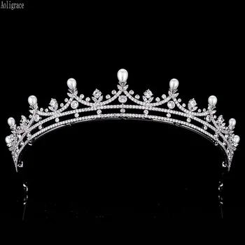 

Western Pearl CZ Zircon Princess Tiaras Cubic Zirconia Wedding Pageant Crowns Queen Quinceanera Party Bridal Hair Accessories