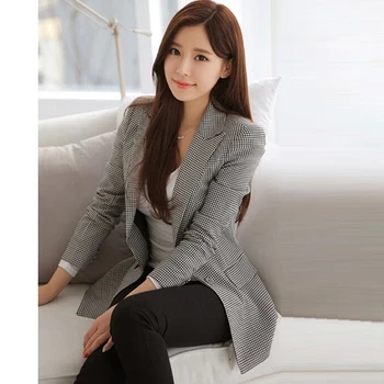 

New Fashion Women Plaid Blazer 2018 Elegant Coat Suit Long Sleeve Turn Down Collar Jacket Casual Female Outerwear 3XL