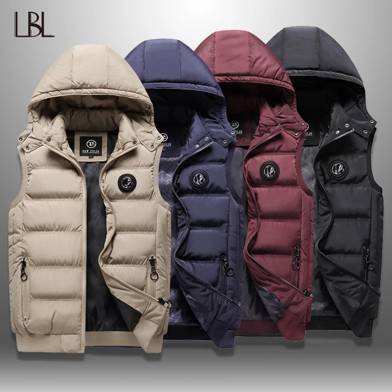 

Down Vest Men Autumn Winter Men's Sleeveless Jacket Casual Men's Waistcoat Hooded Vest Hat Detachable New 2019 Outer Vest homme