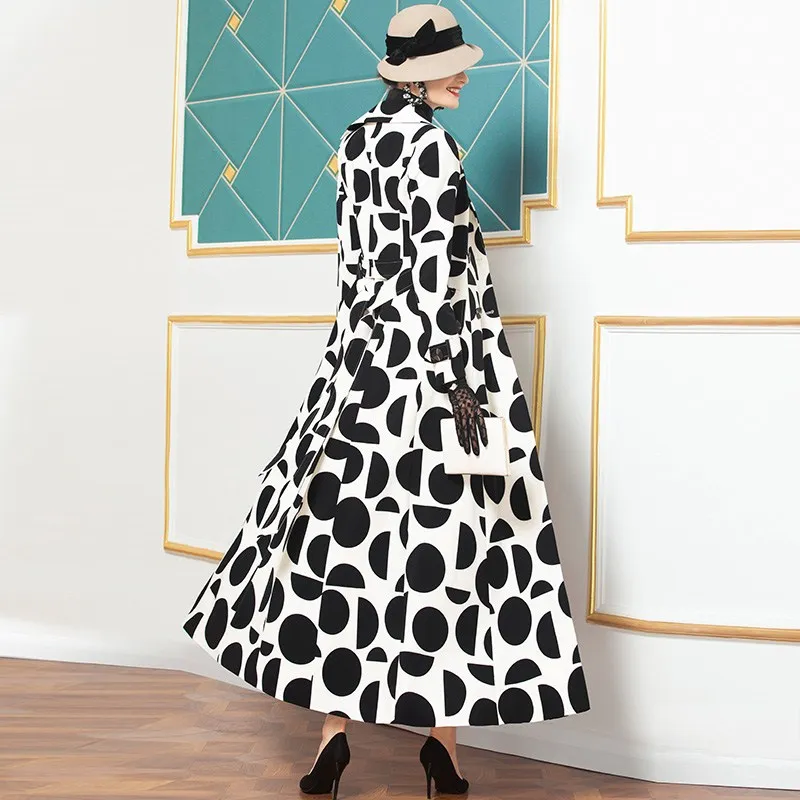 Casacos Feminino, осенне-зимнее длинное пальто, Тренч для женщин, с узором в горошек, двубортное, с длинным рукавом, Повседневная ветровка, XXXXL