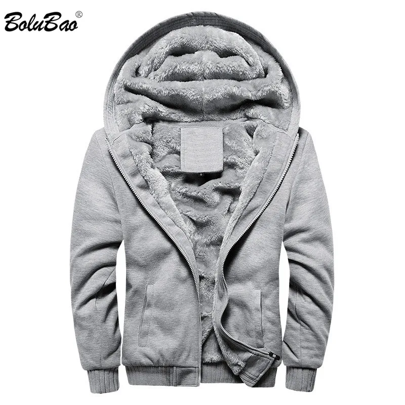 

BOLUBAO Men Hoodies Sweatshirts Autumn Winter Brand Men's Plus Velvet Thicken Hoodies Coat Male Solid Color Cardigan Hoodie