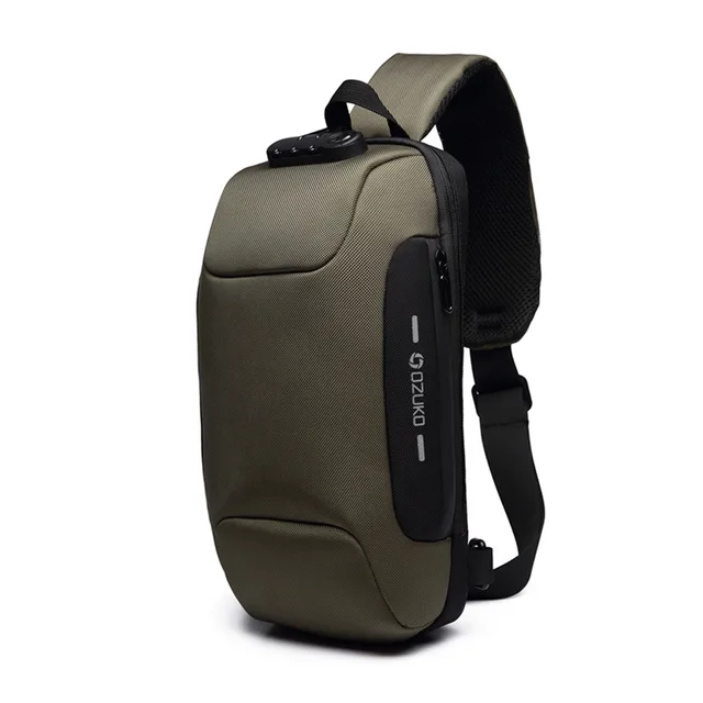 OZUKO 2021 New Multifunction Crossbody Bag for Men Anti-theft Shoulder Messenger Bags Male Waterproof Short Trip Chest Bag Pack green