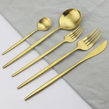 

6Set/30Pcs Gold Cutlery Set 18/10 Stainless Steel Dinnerware Set Knives Fork Dessert Spoon Tableware Set Kitchen Silverware Set