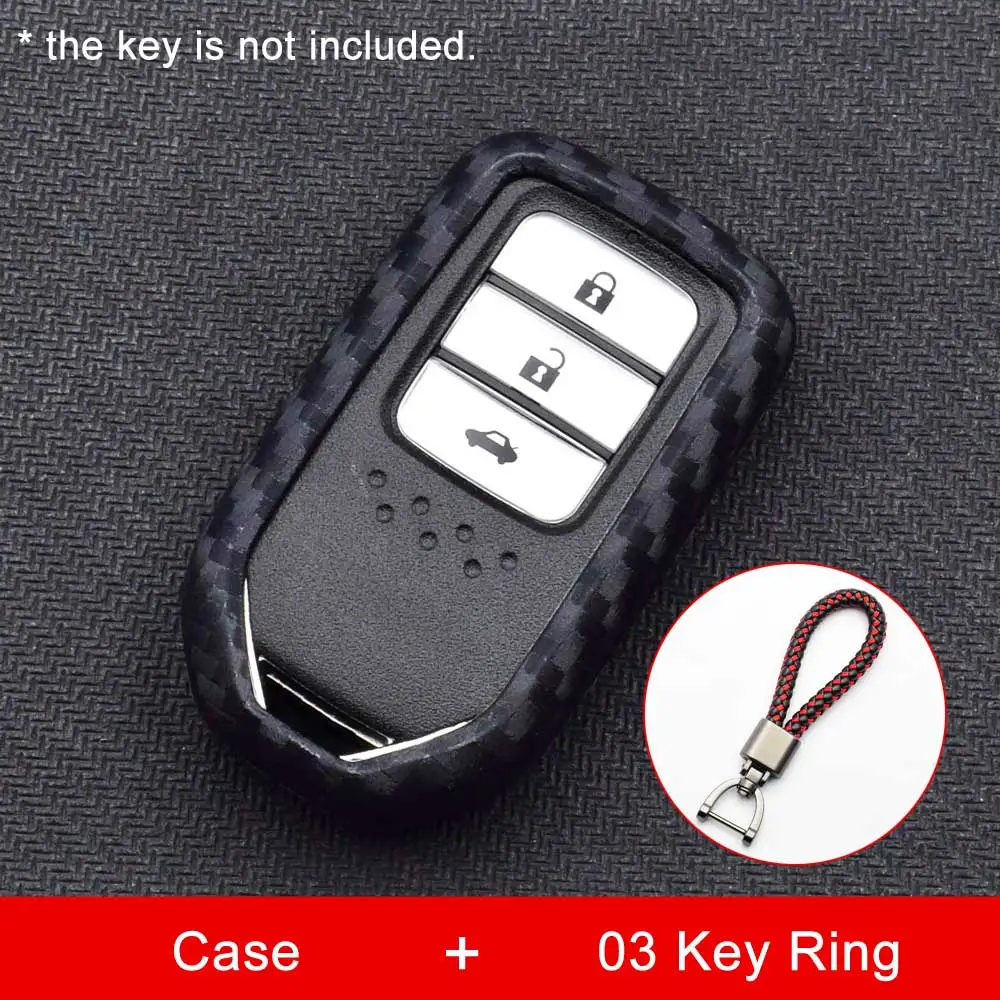 Углерода силиконовый чехол для ключей от машины для Honda Accord Civic CR-V CR-Z HR-V пилот Смарт чехол дистанционного брелока для ключей от протектор сумка для ключей - Название цвета: Case and 03 Key Ring