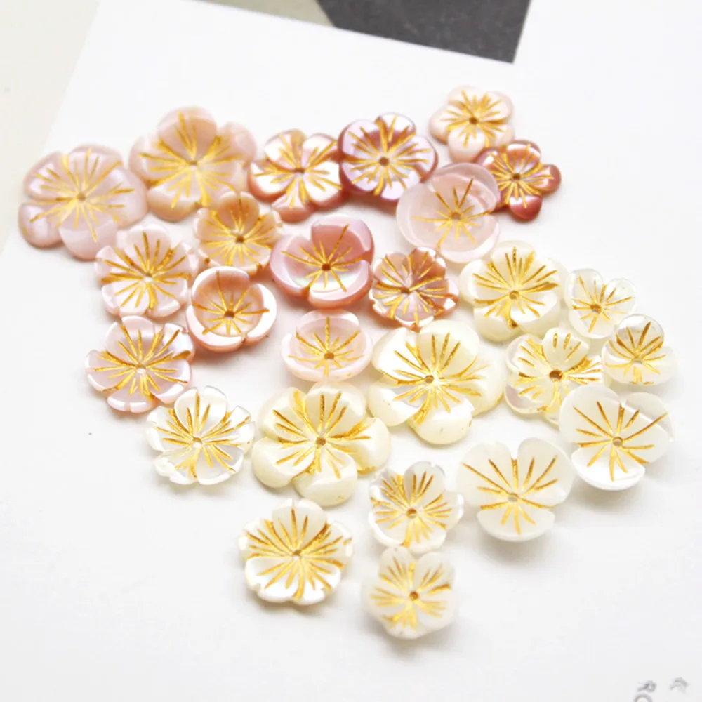 5pcs / Bag Natural Shell Gold Powder Inlaid Five-petal Flower Jewelry Making DIY Brooch Hair Clip Earrings Accessories | Украшения и