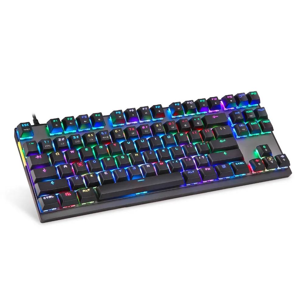 Механическая клавиатура фоновая подсветка RGB светодиодный проводной компьютерная игровая клавиатура, синие/красные переключатели, 87 клавиш N-Key rolover(черный и розовый
