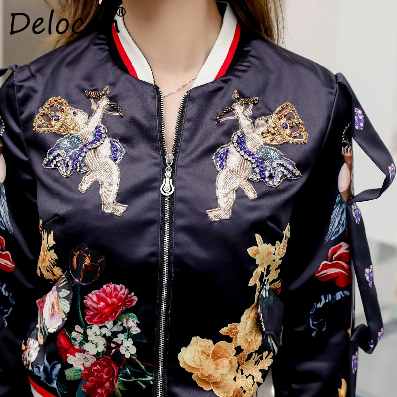 Delocah новые женские осенние винтажные комплекты Подиумные Модные Топы с длинным рукавом и отделкой из бус и юбка средней длины с узором комплект из двух предметов