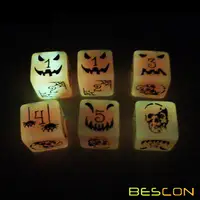 Set of 6 Bescon Luminous Halloween Dice 6 Sides, Glow in Dark 6 Sided Halloween Dice Set in Velvet Pouch 2