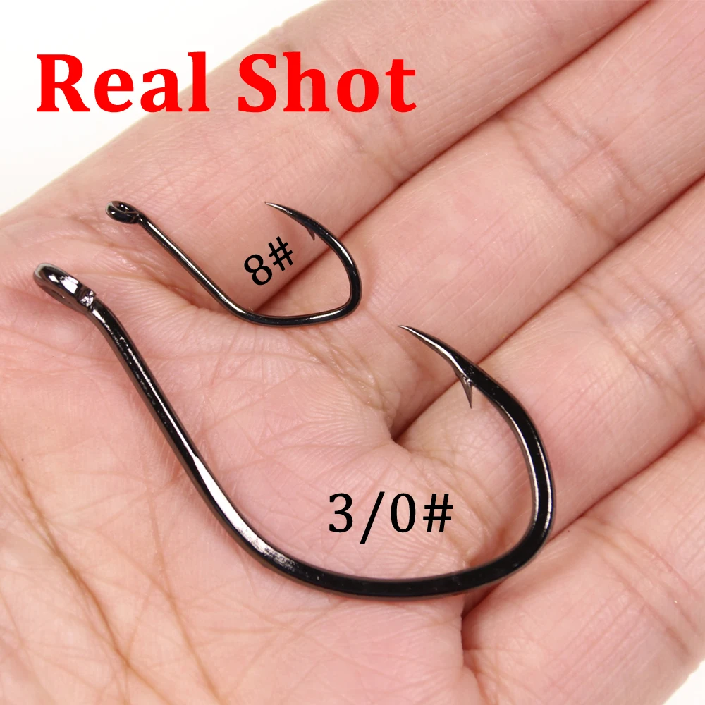 Elllv 20pcs 1/0 -10/0 Octopus Beak Hook Black Nickel Offset Fish Hooks  Saltwater Fishing Hook