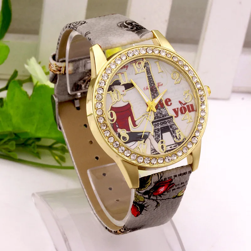 

Eiffel Iron Tower Ladies' Watch Women's Rhinestone Printed Pu Watch Strap Watch Women's