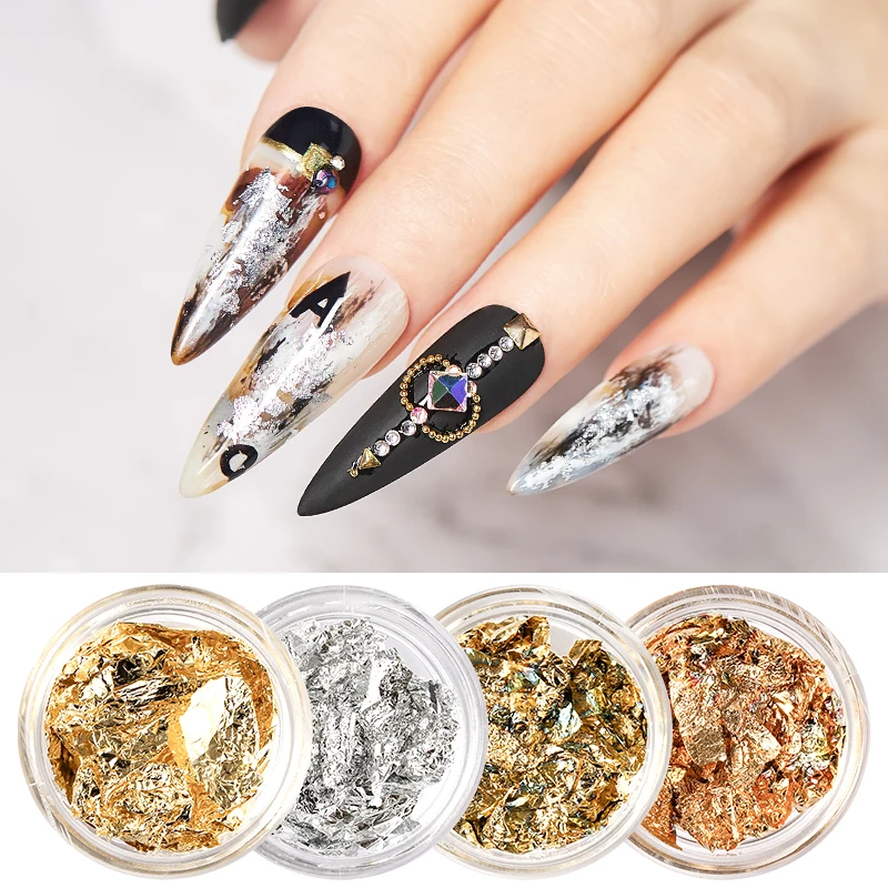 4 Box Gold Glitter Flakes Irregular Aluminum Foil Sequins For Nails Chrome  Powder Winter Manicure Nail Art Decorations Paillette - AliExpress