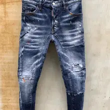 Европейские знаменитые итальянские фирменные джинсы, штаны, высшее качество, мужские облегающие джинсы, джинсовые брюки, синие узкие брюки с дырками, джинсы для мужчин