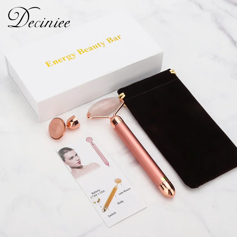 Jade-Roller Vibrating Beauty-Massage-Tool Face-Lifting Rose-Quartz Real Electric Green