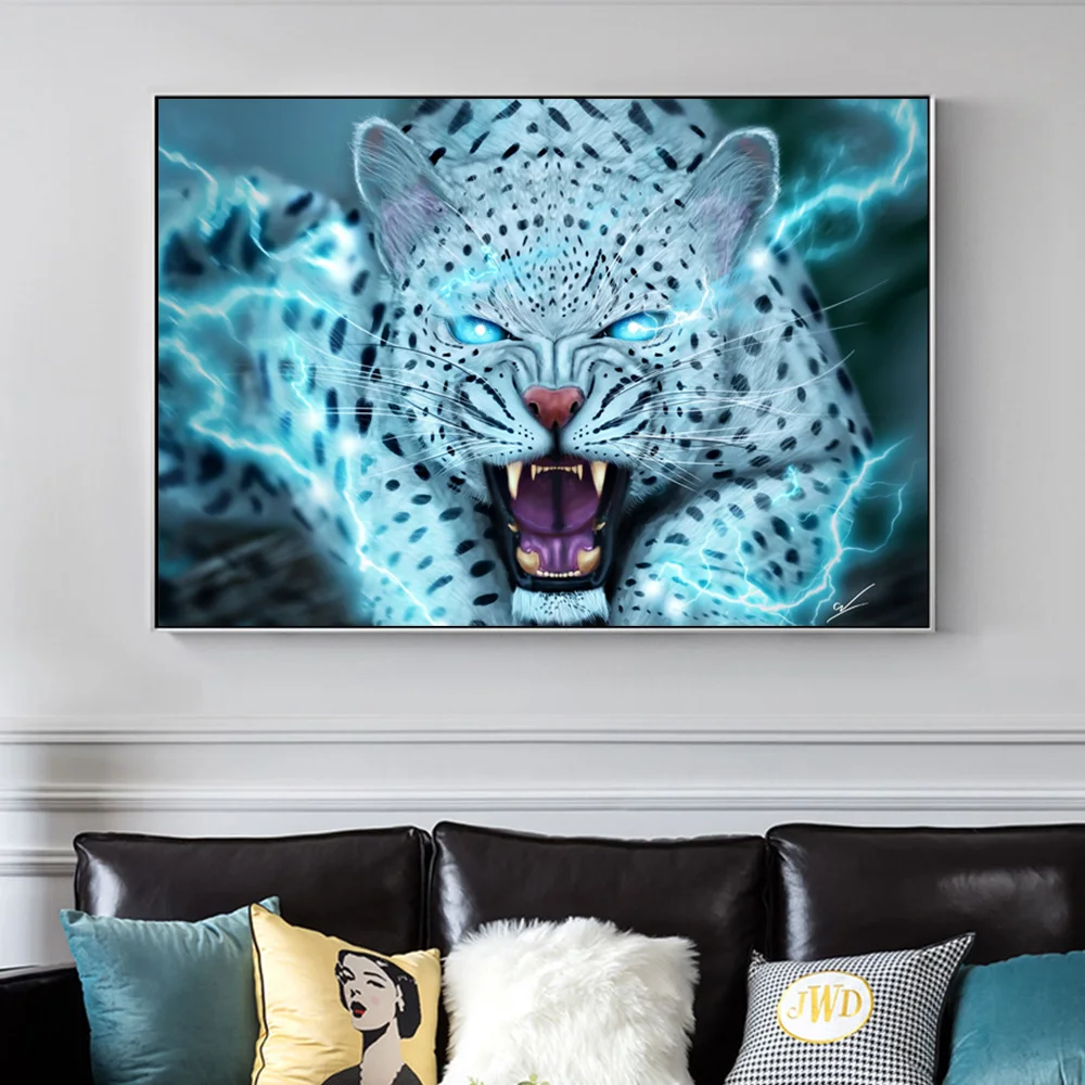 

Mythical Magical Lightning Snow Leopard Canvas Painting Art Prints Tiger Animal Wall Poster Pictures For Living Room Decoration