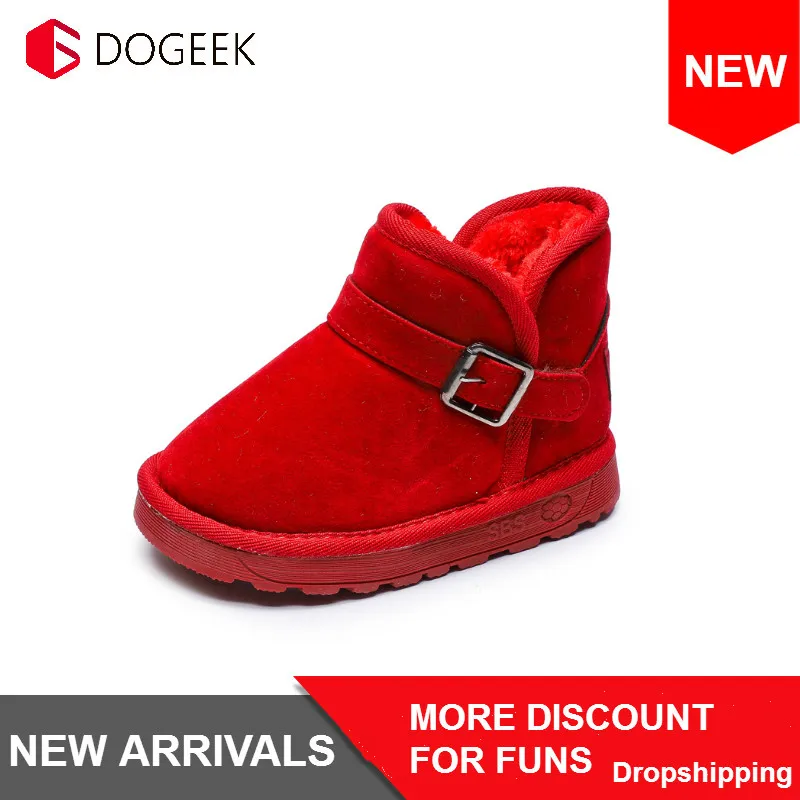 Botas de Neve Pele de Coelho Dogeek Menina Inverno Bebê Crianças Botas Anti Deslizamento Quente Algodão Meninas Ankel Boot Macio Strass Rebite 11 crianças botas anti deslizamento quente algodão meninas