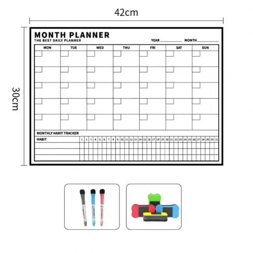Black Monthly plan Магнитная стираемая доска для сообщений, планировщик на месяц, неделю, календарь, наклейка, классная доска для детей, школьные подарки, бизнес-офис, календарь для совещаний - Цвет: Black Monthly plan