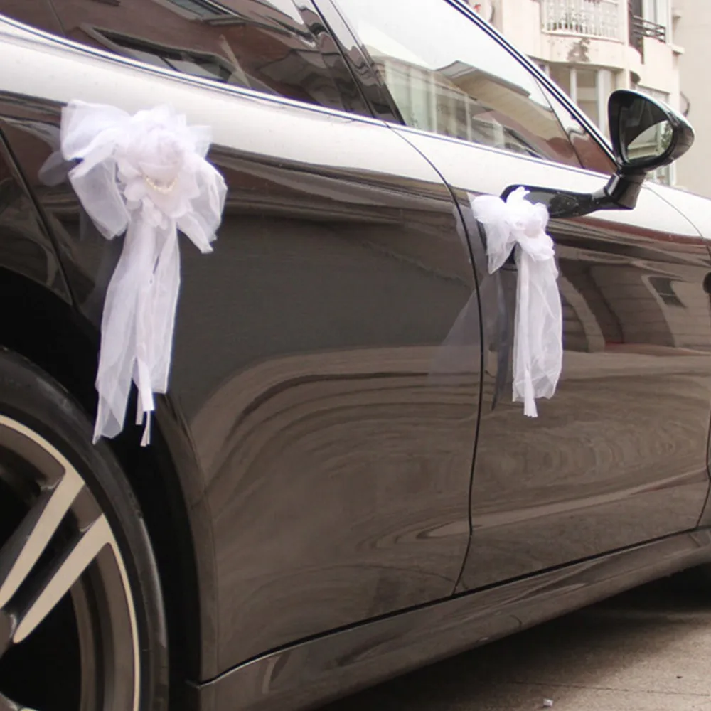 

White Pearl Silk Yarn Ribbon Bow Tie Flower For Holiday Wedding Party Bridal Car Chair Back Valentine's Day Decor Home Supplies