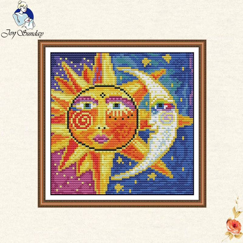 

Joy Sunday Sun and moon abstract Cross Stitch 14CT 11CT Counted Printed Canvas for Small cartoon Embroidery Kit DIY Needlework