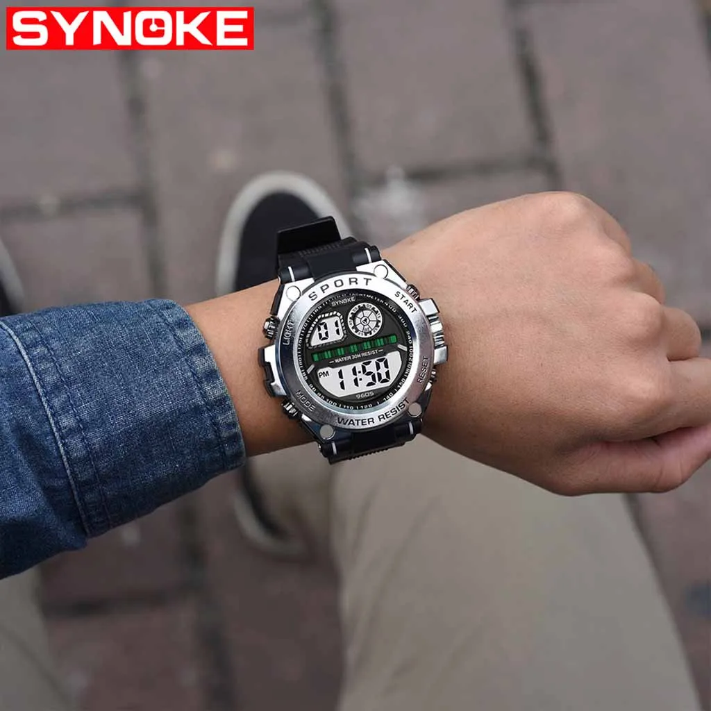 Цифровые мужские часы SYNOKE Trend мужские антиосенние многофункциональные светящиеся электронные часы с большим экраном