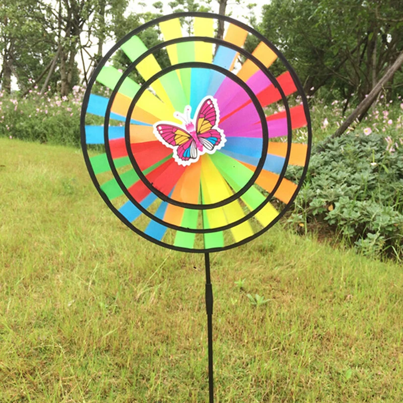 Triple Wheel Rainbow Pinwheel Garden Windmill Wind Spinners Windmill Toys 