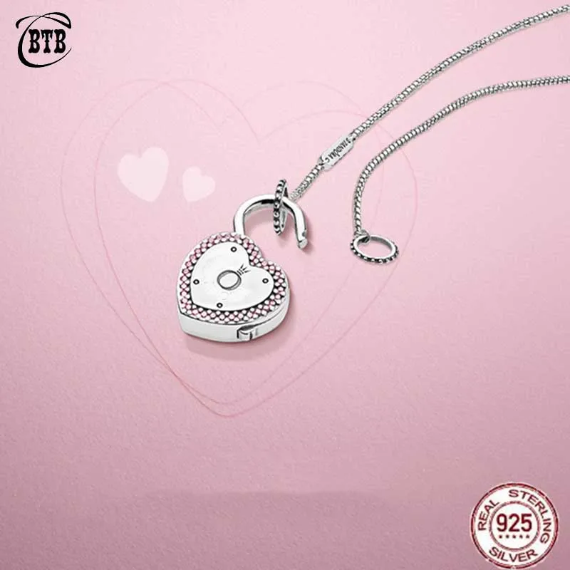 

Authentic 925 Sterling Silver Original PAN Lock Your Promise Necklace With Original Logo For Women Charm DIY Jewelry
